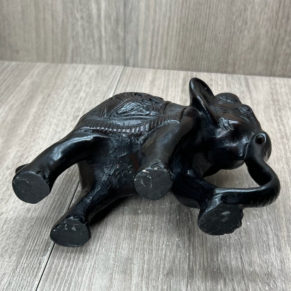 Blac Carved Elephant Figurine Statue Home Decor Lucky Charm Collectible - Picture 10 of 13